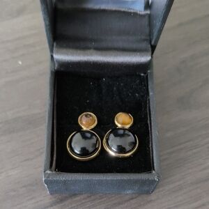 Elegant Gold and Black Earrings with box